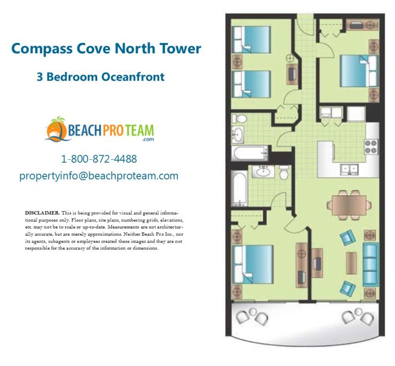 Compass Cove North Tower Floor Plan - 3 Bedroom Oceanfront